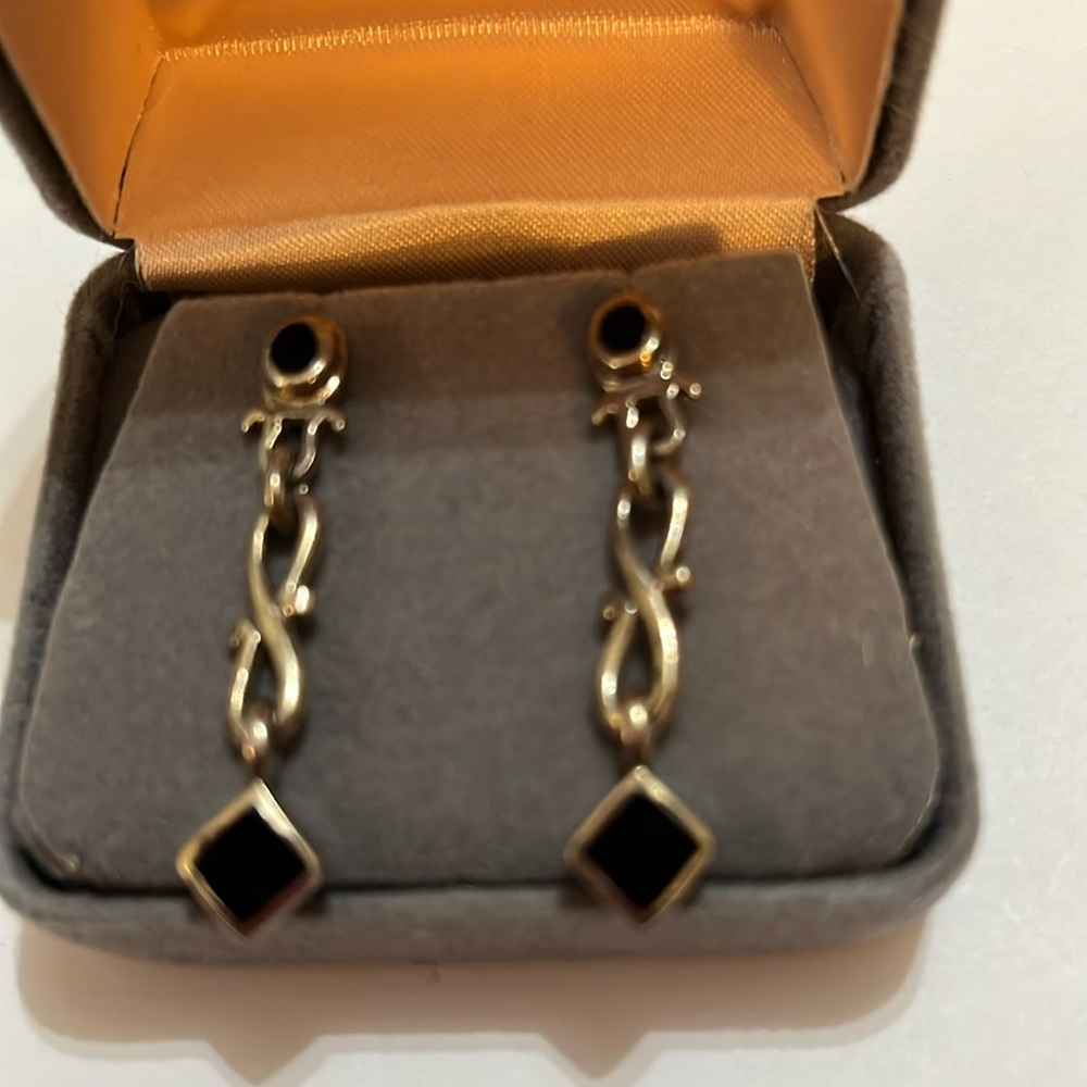 Sterling, silver, and onyx earrings